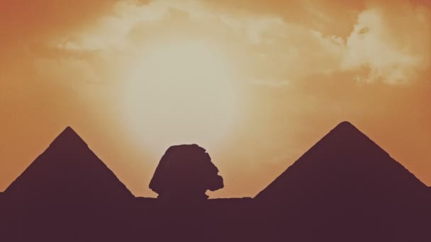 Pirâmide e Esfinge Dia a Noite — Vídeo de Stock