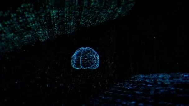 Концепция цифрового мозга на кодовом фоне — стоковое видео