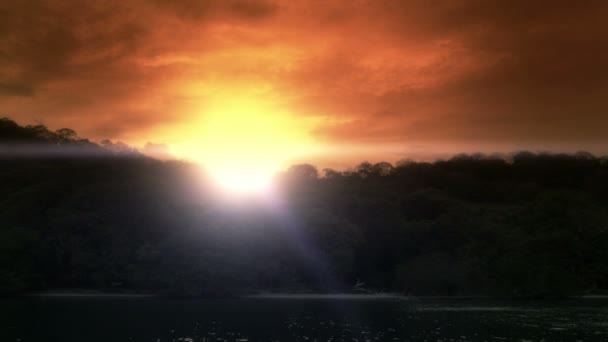 Tot oprichting van shot van een eiland bij zonsondergang — Stockvideo