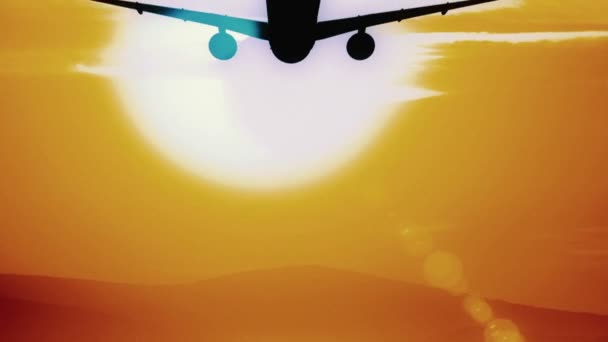 Αεροπλάνο που φέρουν μακριά στο ηλιοβασίλεμα — Αρχείο Βίντεο