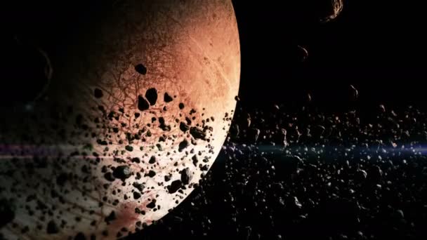 Asteroid field in deep space. — Stock Video