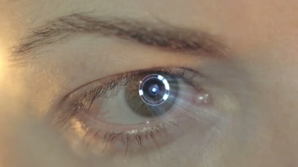 Женский глаз сканируется в цифровом виде — стоковое видео