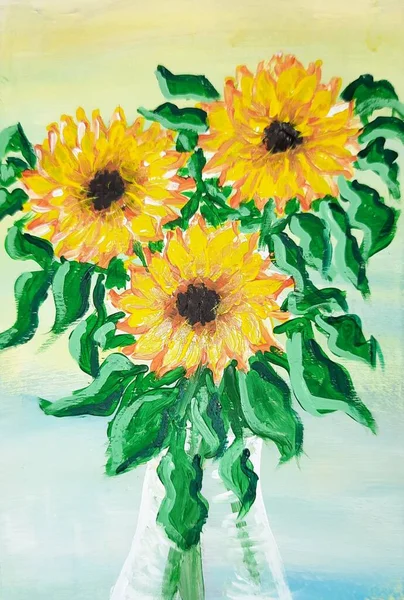 Sunflowers Vase Intuitive Painting Royalty Free Stock Photos