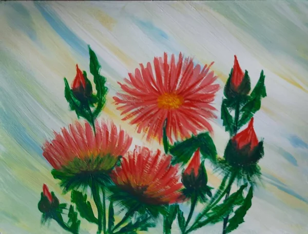 Intuitive Painting Bouquet Asters — Foto Stock