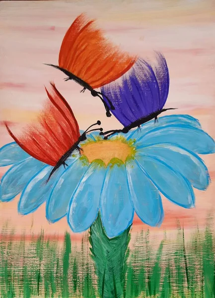 Intuitive Painting Butterflies Blue Flower — Foto Stock