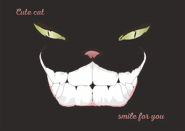 Кошка Зелеными Глазами Улыбающаяся Черном Фоне Кошачьи Зубы — стоковое фото