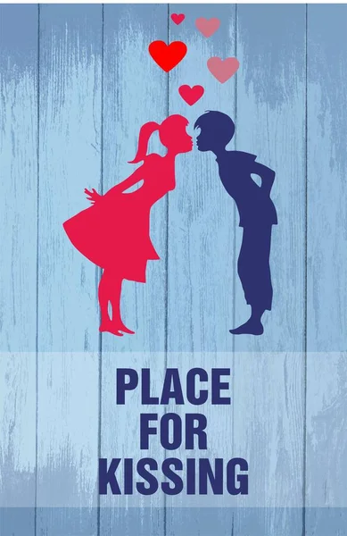 Tahta arka planda birbirini seven plaka çifti, öpüşmek için yer.