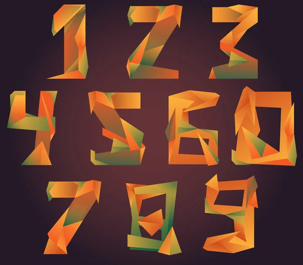 Set van kleurovergang oranje en groen nummers lettertype. — Stockvector