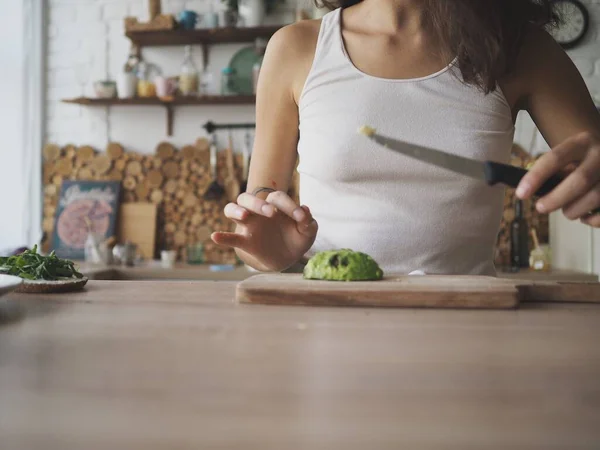 Young Vegetarian Woman Preparing Herself Delicious Healthy Breakfast — Stock Fotó