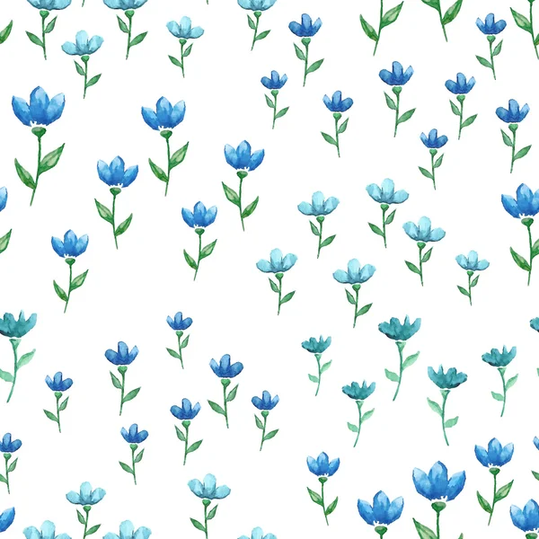 Patrón sin costura vectorial con flores de acuarela azul . — Vector de stock