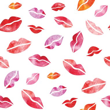 Kırmızı sulu boya dudaklar ile sorunsuz vektör desen