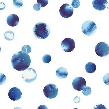 Mavi suluboya daireler ile sorunsuz vektör desen
