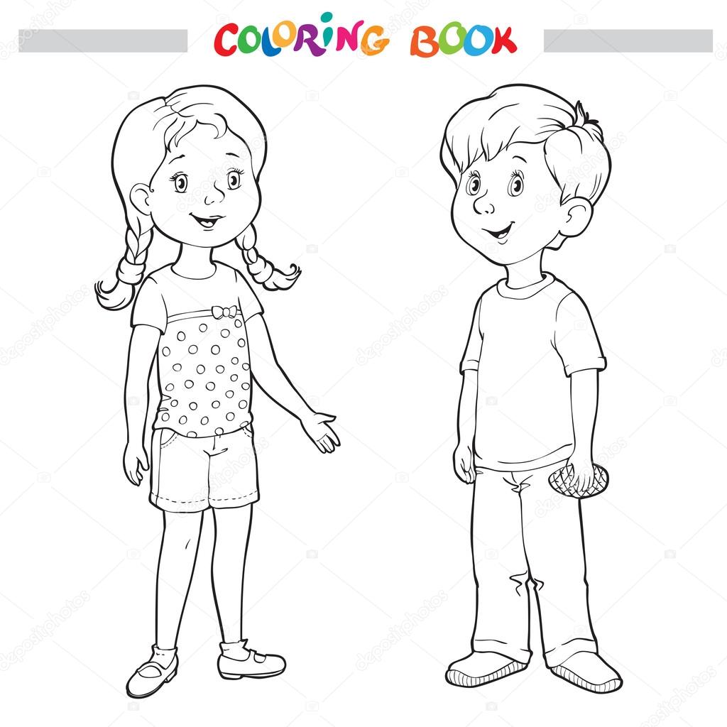 Coloring Book Or Page Boy And Girl Stock Vector Image By C Linaflerova