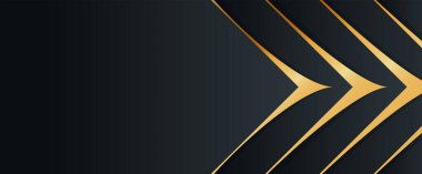 Siyah vektör arkaplanı geometrik süsleme ile minimal stilde altın eğimli çizgiler ve metin için boş boşluk.