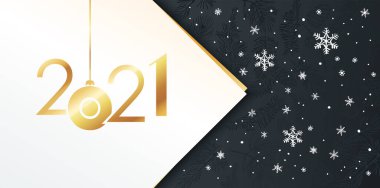 Siyah üzerine Noel Posteri. Altın kar taneleri ve geometrik dekoratif elementlerle Noel Arkaplanının vektör çizimi.