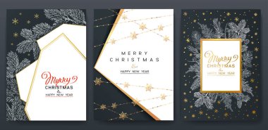 Noel posteri. Yılbaşı ağacının dallarıyla karanlık arkaplanın vektör çizimi.