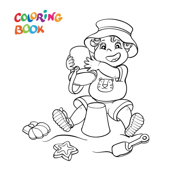 Libro Para Colorear Página Niño Feliz Pantalones Cortos Camiseta Sombrero — Archivo Imágenes Vectoriales