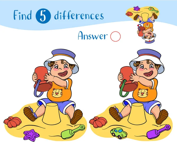 Find Differences Educational Game Children Happy Child Shorts Shirt Panama — Stock Vector
