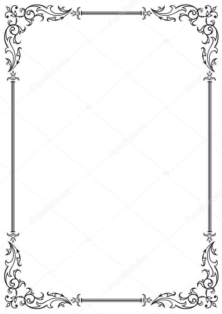 Calligraphic floral frame and page decoration. Vector illustration. Vector of decorative vertical element, border and frame.