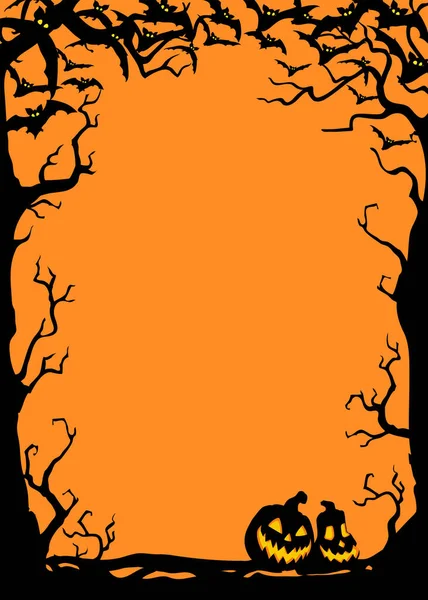 Noite Halloween Fundo Com Morcegos Jack Lanternas Ilustração Cartaz Vetorial — Vetor de Stock