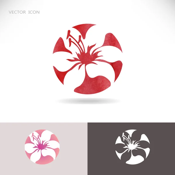 Logo vectoriel cercle avec fleur, lis sur fond rouge . — Image vectorielle