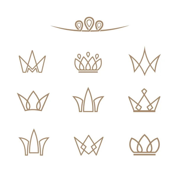 Vector logo set. Crowns in a line style. — Stock Vector