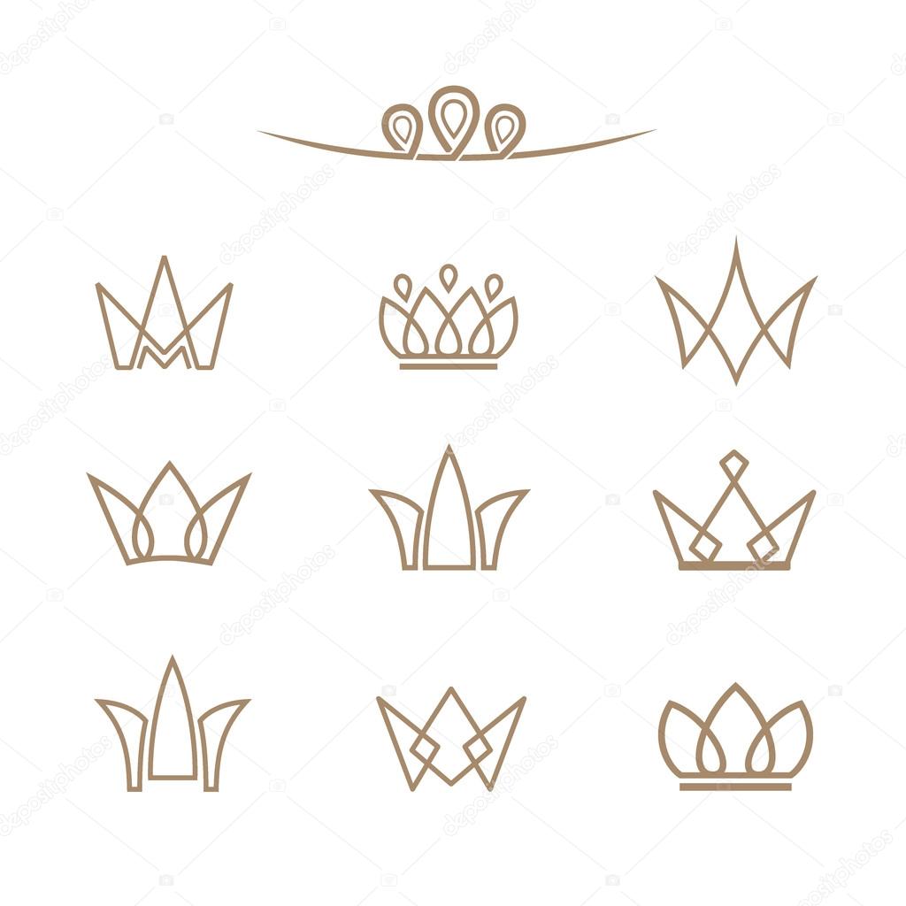 Vector logo set. Crowns in a line style.