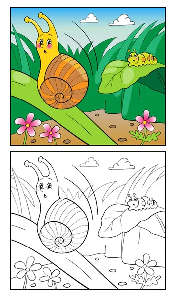Malvorlage Cartoon-Illustration der Schnecke für Kinder. Seite zwei. — Stockvektor