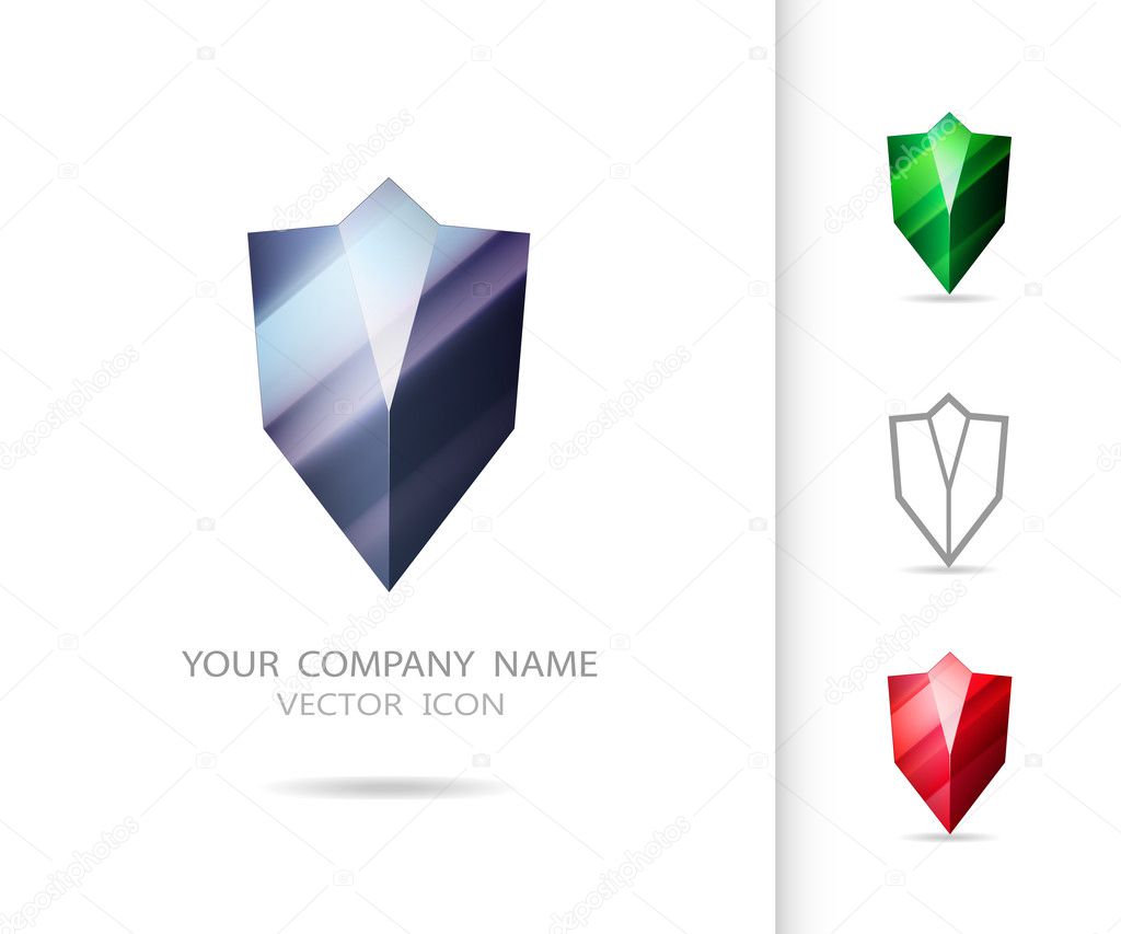 Abstract diamond shield logo design made of color pieces. Various geometric shapes.