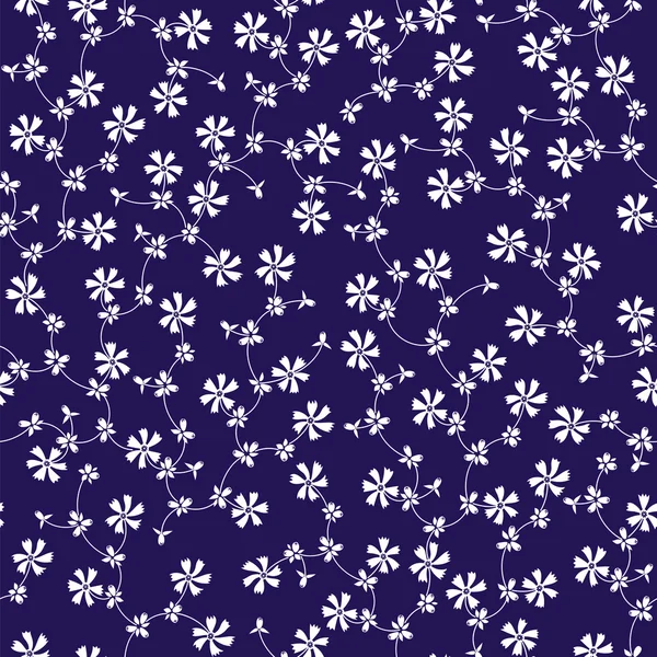 Seamless pattern with white flowers on navy blue background. — Stock Vector