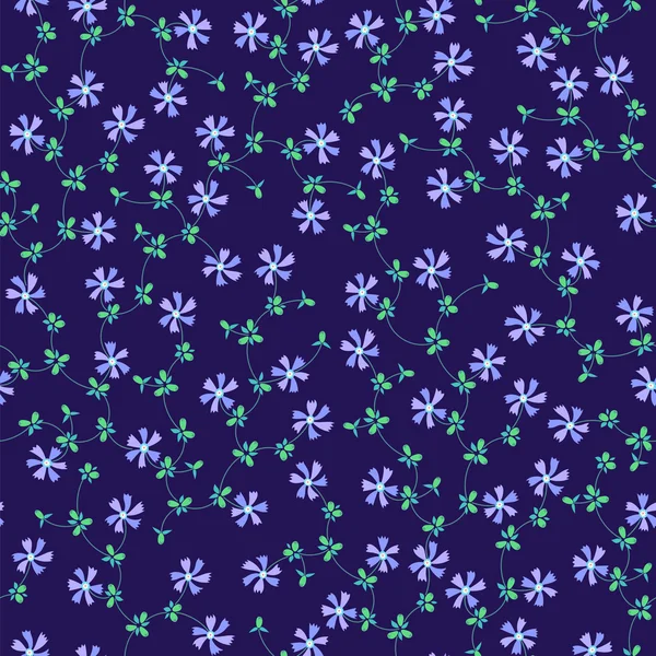 Seamless pattern with small flowers on navy blue background. — Stock Vector