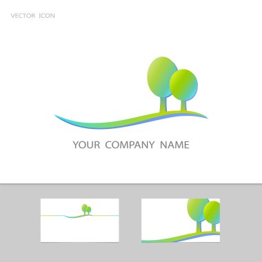 Vektör simge yeşil arazi ve iki oval ağaçlar ile.