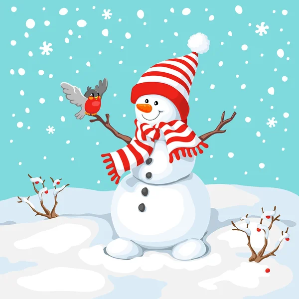 Vector snowman with bird. — Stock Vector