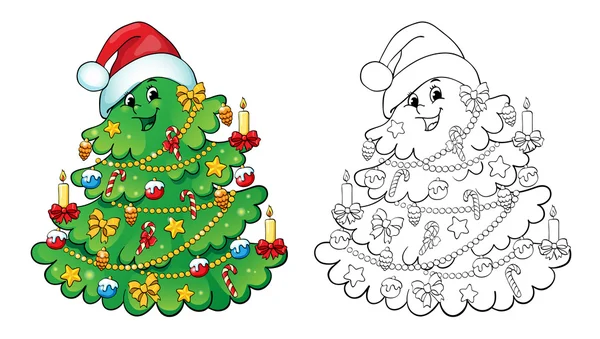 Livre à colorier. Concept de carte sapin de Noël . — Image vectorielle