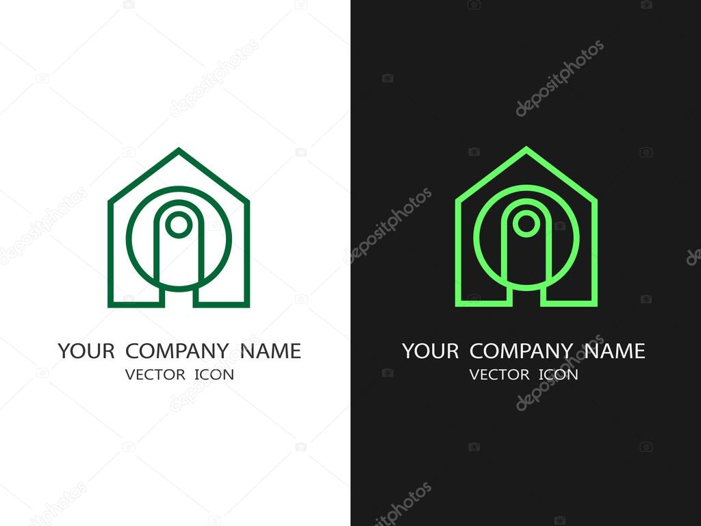Set of logos for installing video surveillance and security systems, CCTV. The house with a video camera in a linear style.