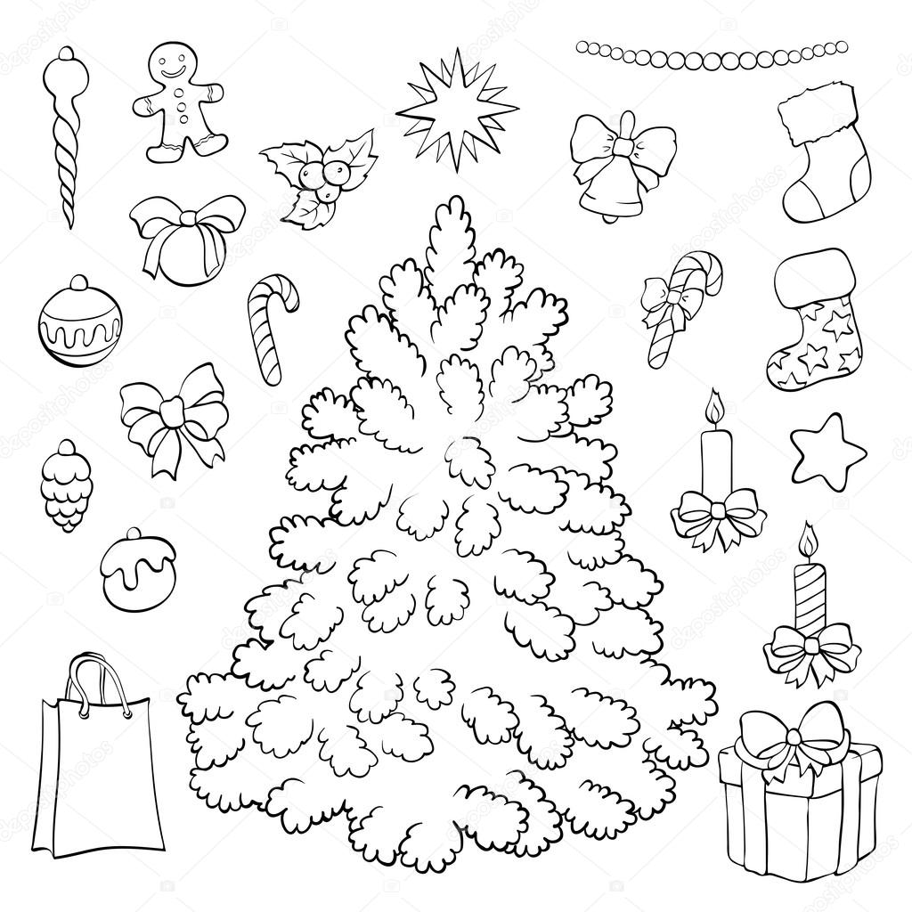 Disegni da colorare libro o pagina illustrazione Albero di Natale con decorazioni — Vettoriali di linaflerova