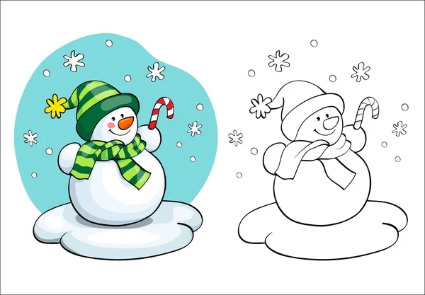 Kleurboek. Vector kaart concept - Cute sneeuwpop. — Stockvector