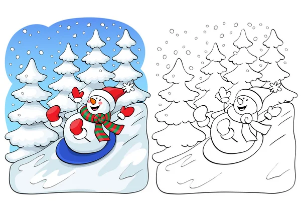 Kleurboek. Vector kaart concept - Cute sneeuwpop. — Stockvector