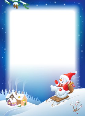 Vektör Noel arka plan. Kızak hediyeler ile kardan adam.