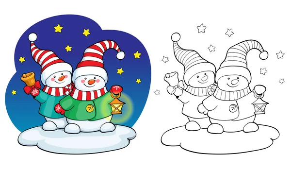 Coloring book. Vector card concept - Cute snowman. — Stock Vector