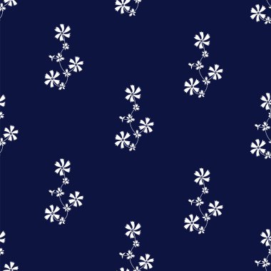 Ornate seamless pattern with the white flowers on navy blue background. clipart
