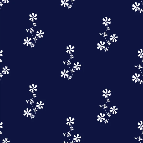 Ornate seamless pattern with the white flowers on navy blue background. — Stock Vector