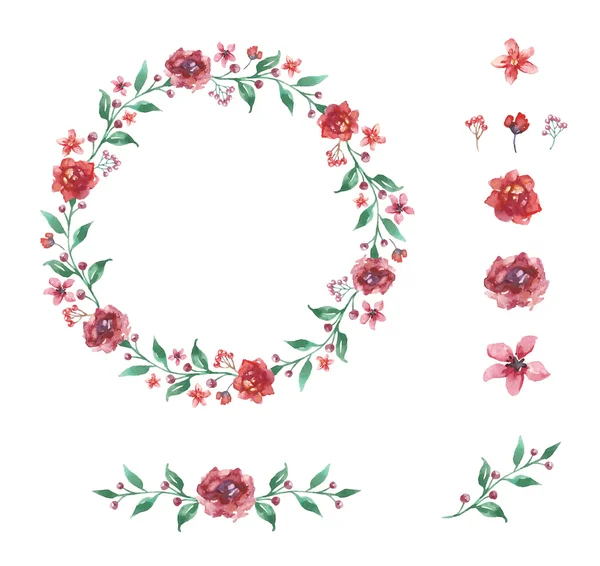 Virágos keret gyűjtemény. Sor aranyos akvarell virágok. — Stock Vector