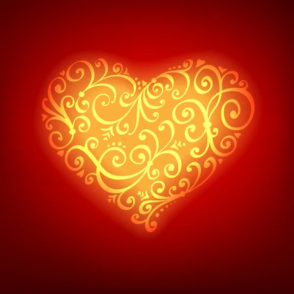 Red Valentine 's Day background with heart. Векторная открытка . — стоковый вектор