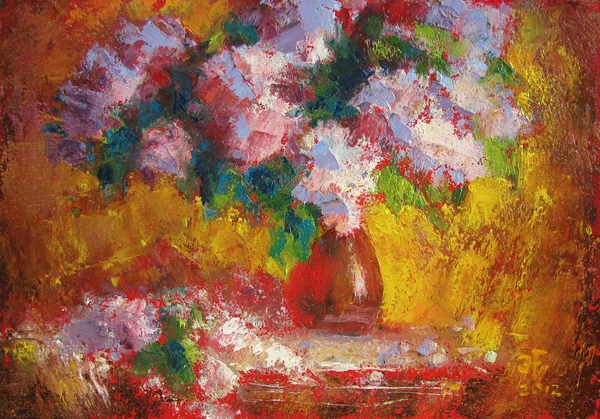 Ramo de lilas en un jarrón. Estilo de pintura - impresionismo . —  Fotos de Stock