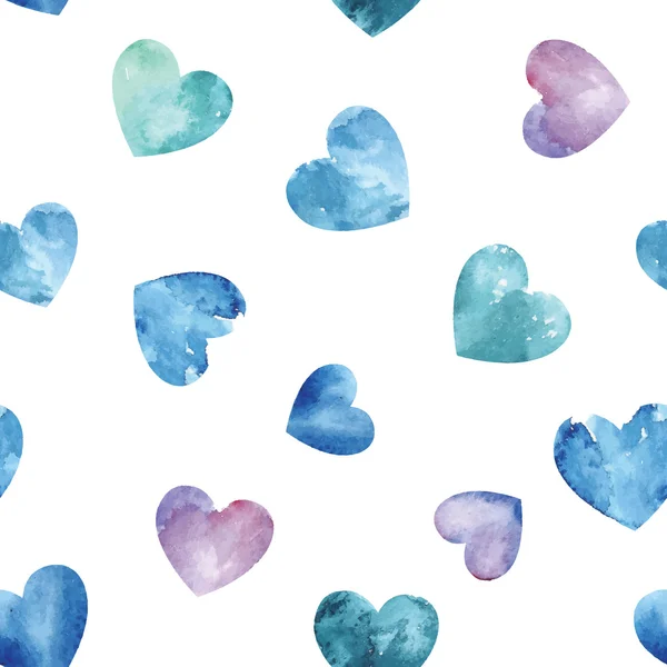 Бесшовный рисунок с голубыми акварельными сердцами — стоковый вектор