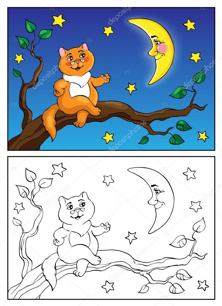 Livre De Coloriage Chat Rouge Se Trouve Sur Une Branche Et