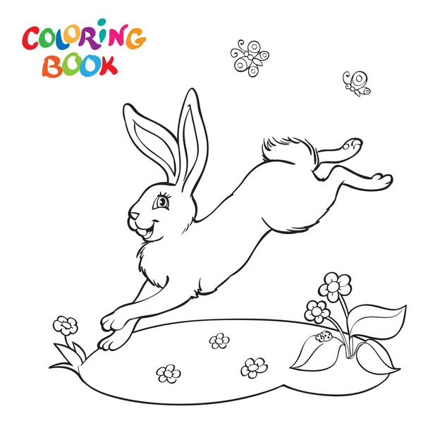 Coloring book with bunny, flower and butterfly. — Stock Vector