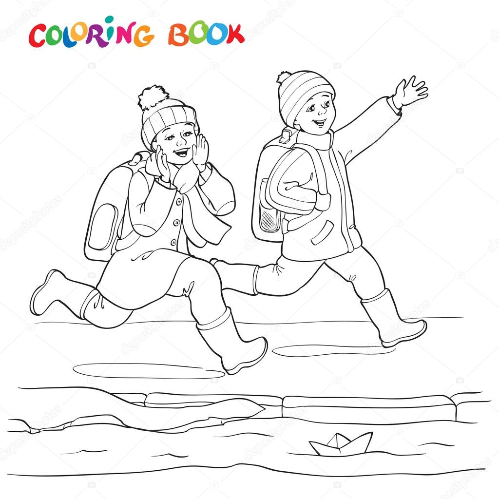 coloring book or page two joyful boy running along the puddles of paper boats stock vector image by c linaflerova 99819656 coloriage licorne