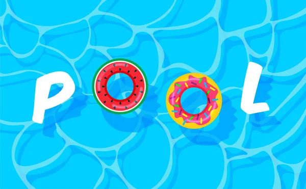 Banner Modelo Festa Piscina Piscina Fundo Verão Com Donut Boias —  Vetores de Stock